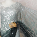 French Ombre Mint Green to Black Chantilly Saree Lace with Stone Work – 110 cm Width, 5.5 Meters, Made in France-D19434