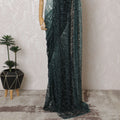 French Ombre Mint Green to Black Chantilly Saree Lace with Stone Work – 110 cm Width, 5.5 Meters, Made in France-D19434