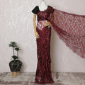 French Two-Tone Crimson Red and Black Chantilly Saree Lace with Stone Work – 110 cm Width, 5.5 Meters, Made in France-D19436