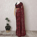 French Two-Tone Crimson Red and Black Chantilly Saree Lace with Stone Work – 110 cm Width, 5.5 Meters, Made in France-D19436