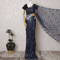 Elegant French Two-Tone Navy blue and Black Chantilly Saree Lace with Stone Work - Navy Blue, 110 cm Width, 5.5 Mtrs-D19437