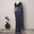 Elegant French Two-Tone Navy blue and Black Chantilly Saree Lace with Stone Work - Navy Blue, 110 cm Width, 5.5 Mtrs-D19437