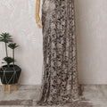دانتيل ساري شانتيلي فرنسي أنيق بلونين بني وأسود مع أعمال حجرية - رمادي داكن، عرض 110 سم، 5.5 متر-D19438