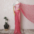 Elegant French Chantilly Saree Lace with Stone Work - Coral Pink, 110 cm Width, 5.5 Mtrs-D19439 Regal Fabrics