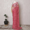 Elegant French Chantilly Saree Lace with Stone Work - Coral Pink, 110 cm Width, 5.5 Mtrs-D19439 Regal Fabrics