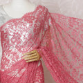 Elegant French Chantilly Saree Lace with Stone Work - Coral Pink, 110 cm Width, 5.5 Mtrs-D19439 Regal Fabrics