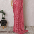 Elegant French Chantilly Saree Lace with Stone Work - Coral Pink, 110 cm Width, 5.5 Mtrs-D19439 Regal Fabrics