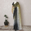 Elegant French Ombre Chantilly Saree Lace with Stone Work - Black, Grey, and Olive, 110 cm Width, 5.5 Mtrs-D19440