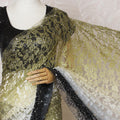 Elegant French Ombre Chantilly Saree Lace with Stone Work - Black, Grey, and Olive, 110 cm Width, 5.5 Mtrs-D19440