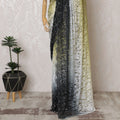 Elegant French Ombre Chantilly Saree Lace with Stone Work - Black, Grey, and Olive, 110 cm Width, 5.5 Mtrs-D19440