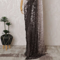 Elegant French Ombre Chantilly Saree Lace with Stone Work - Brown and White, 110 cm Width, 5.5 Mtrs-D19441
