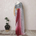 Elegant French Ombre Chantilly Saree Lace with Stone Work - Grey, Pink, and Red, 110 cm Width, 5.5 Mtrs-D19442 Regal Fabrics