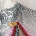 Elegant French Ombre Chantilly Saree Lace with Stone Work - Grey, Pink, and Red, 110 cm Width, 5.5 Mtrs-D19442 Regal Fabrics
