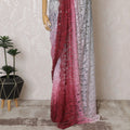 Elegant French Ombre Chantilly Saree Lace with Stone Work - Grey, Pink, and Red, 110 cm Width, 5.5 Mtrs-D19442 Regal Fabrics