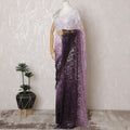 Elegant French Ombre Chantilly Saree Lace with Stone Work - Lavender and Plum, 110 cm Width, 5.5 Mtrs-D19443