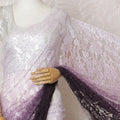 Elegant French Ombre Chantilly Saree Lace with Stone Work - Lavender and Plum, 110 cm Width, 5.5 Mtrs-D19443
