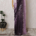Elegant French Ombre Chantilly Saree Lace with Stone Work - Lavender and Plum, 110 cm Width, 5.5 Mtrs-D19443