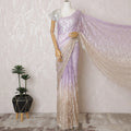 Elegant French Ombre Chantilly Saree Lace with Stone Work - Lavender and Beige, 110 cm Width, 5.5 Mtrs-D19444 Regal Fabrics