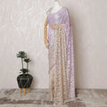 Elegant French Ombre Chantilly Saree Lace with Stone Work - Lavender and Beige, 110 cm Width, 5.5 Mtrs-D19444 Regal Fabrics