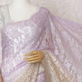 Elegant French Ombre Chantilly Saree Lace with Stone Work - Lavender and Beige, 110 cm Width, 5.5 Mtrs-D19444 Regal Fabrics