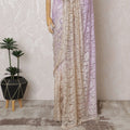 Elegant French Ombre Chantilly Saree Lace with Stone Work - Lavender and Beige, 110 cm Width, 5.5 Mtrs-D19444 Regal Fabrics