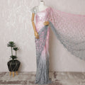 Elegant French Ombre Chantilly Saree Lace with Stone Work - Pink and Grey, 110 cm Width, 5.5 Mtrs-D19445