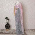 Elegant French Ombre Chantilly Saree Lace with Stone Work - Pink and Grey, 110 cm Width, 5.5 Mtrs-D19445
