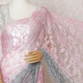 Elegant French Ombre Chantilly Saree Lace with Stone Work - Pink and Grey, 110 cm Width, 5.5 Mtrs-D19445