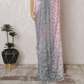 Elegant French Ombre Chantilly Saree Lace with Stone Work - Pink and Grey, 110 cm Width, 5.5 Mtrs-D19445