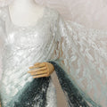 Elegant French Ombre Chantilly Saree Lace with Stone Work - Mint Green and Dark Green, 110 cm Width, 5.5 Mtrs-D19446 Regal Fabrics