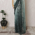 Elegant French Ombre Chantilly Saree Lace with Stone Work - Mint Green and Dark Green, 110 cm Width, 5.5 Mtrs-D19446 Regal Fabrics