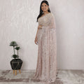 Elegant French Metallic Chantilly Lace Saree with Stone Work in Blush Pink and Silver - 5.5 Mtrs, 110 cm-D19504