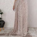 Elegant French Metallic Chantilly Lace Saree with Stone Work in Blush Pink and Silver - 5.5 Mtrs, 110 cm-D19504