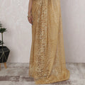 Exquisite French Metallic Chantilly Lace Saree in Gold - 5.5 Mtrs, 110 cm-D19508 Regal Fabrics