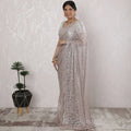 Elegant French Metallic Chantilly Lace Saree in Silver Pink - 5.5 Mtrs, 110 cm-D19511 Regal Fabrics