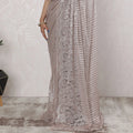 Elegant French Metallic Chantilly Lace Saree in Silver Pink - 5.5 Mtrs, 110 cm-D19511 Regal Fabrics