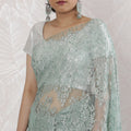 Elegant French Metallic Chantilly Lace Saree in Mint Green - 5.5 Mtrs, 110 cm-D19515