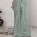Elegant French Metallic Chantilly Lace Saree in Mint Green - 5.5 Mtrs, 110 cm-D19515