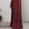 Elegant French Metallic Chantilly Lace Saree in Deep Red and Black - 5.5 Mtrs, 110 cm-D19516