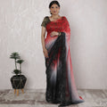 Exquisite French Ombre Chantilly Lace Saree with Stone Work in Red, Black, and Grey - 5.5 Mtrs, 110 cm-D19518
