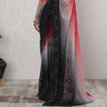 Exquisite French Ombre Chantilly Lace Saree with Stone Work in Red, Black, and Grey - 5.5 Mtrs, 110 cm-D19518