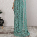 Elegant French Two-Tone Chantilly Lace Saree with Stone Work in Seafoam Green and Mint - 5.5 Mtrs, 110 cm-D19519
