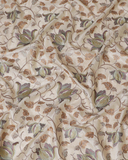 Luxurious Tussar Silk Fabric with Floral Embroidery - 110 cm Wide - D19609