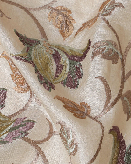 Luxurious Tussar Silk Fabric with Floral Embroidery - 110 cm Wide - D19609