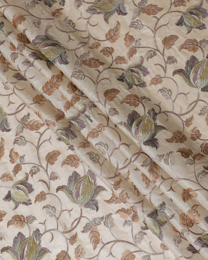 Luxurious Tussar Silk Fabric with Floral Embroidery - 110 cm Wide - D19609