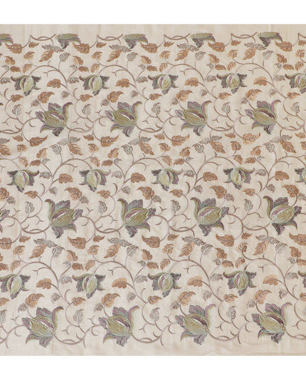 Luxurious Tussar Silk Fabric with Floral Embroidery - 110 cm Wide - D19609