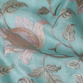 Exquisite Aqua Blue Tussar Silk Fabric with Floral Embroidery - 110 cm Wide - D19611