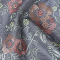Elegant Greyish Blue Tussar Silk Fabric with Floral Embroidery - 110 cm Wide - D19612