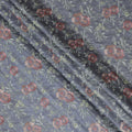Elegant Greyish Blue Tussar Silk Fabric with Floral Embroidery - 110 cm Wide - D19612