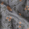 قماش حرير توسار رمادي أنيق مع تطريز زهور - عرض 110 سم - D19616